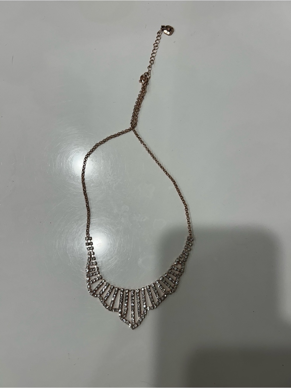 Delicate Gold Fan-Style Rhinestone Necklace - Picture 2 of 3